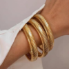 Gold Bangles for Women Chunky Stretch Bangles Bracelets Set 18K Gold Plated Stainless Steel Link Chain Bracelets Flexible Wide Wristband Bracelets Set of 3 Jewelry for Women